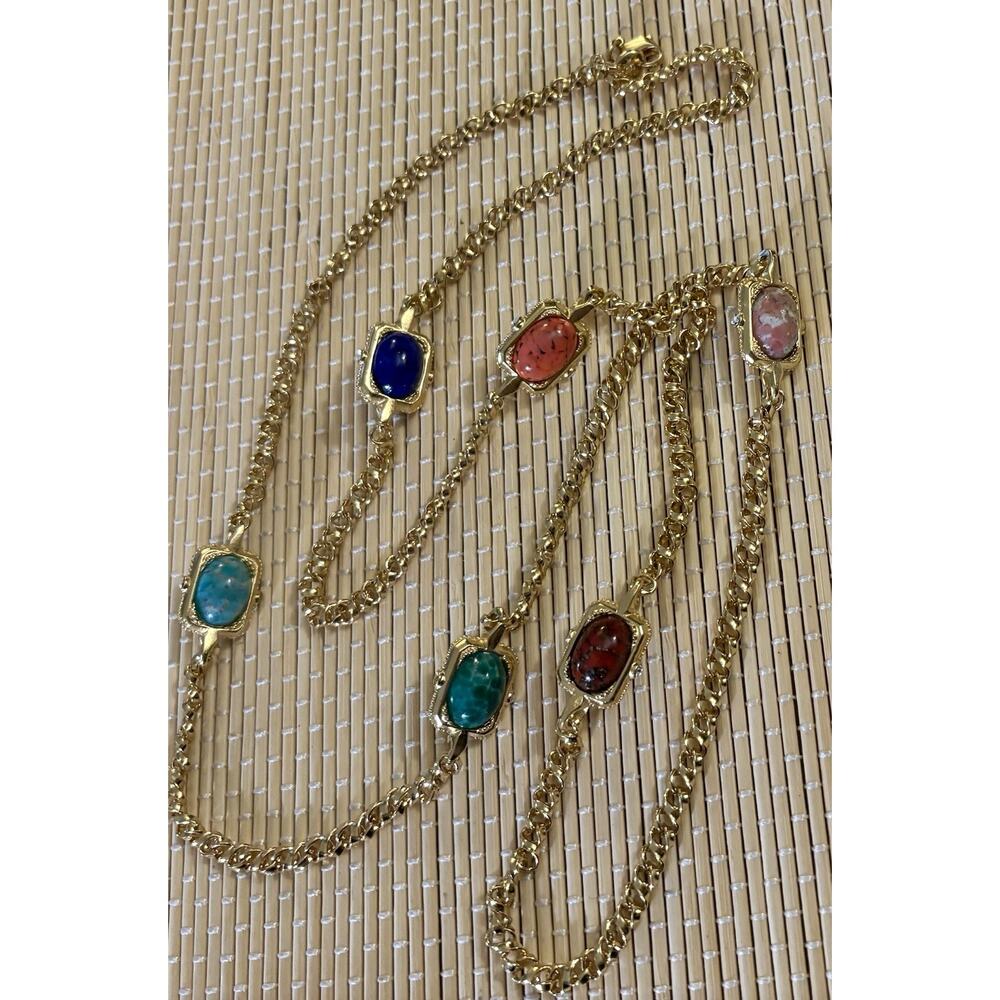 Vintage JBK Camrose & Kross gold-tone 40” necklace Semi Precious Stones Signed